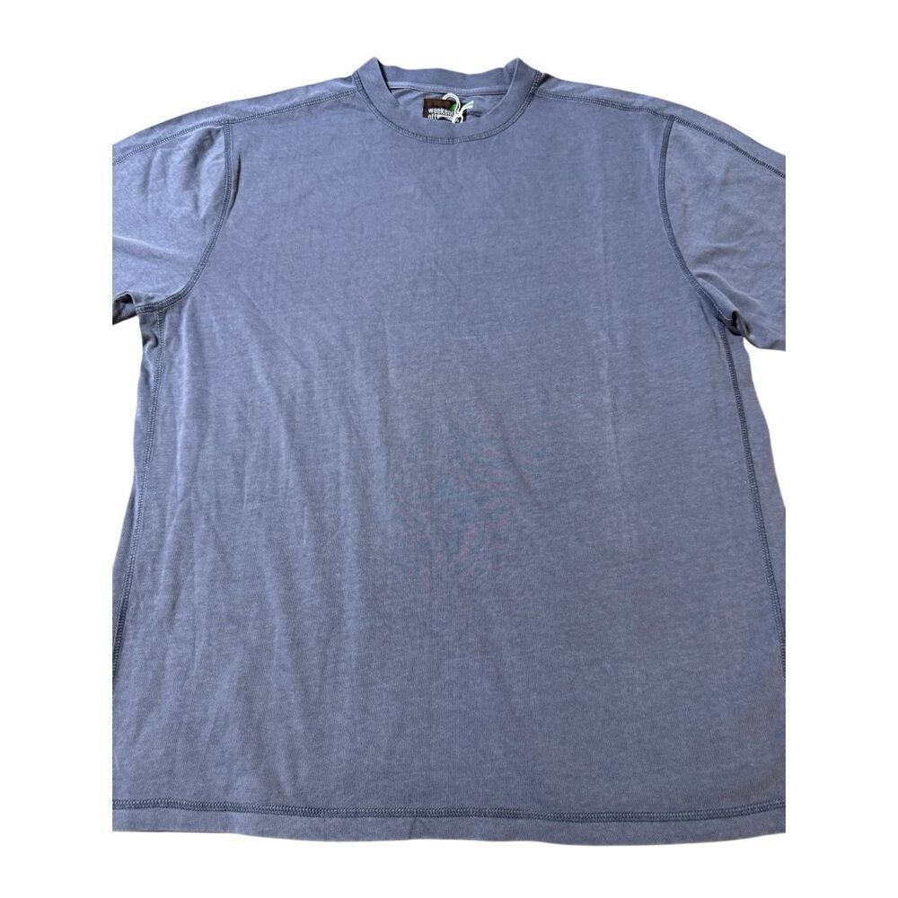 Weekendz off men's washed blue T-shirt crew neck short sleeves exposed seams L